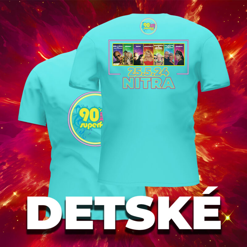 Detské tričko s motívom 90's SUPER FEST s farebným dizajnom.